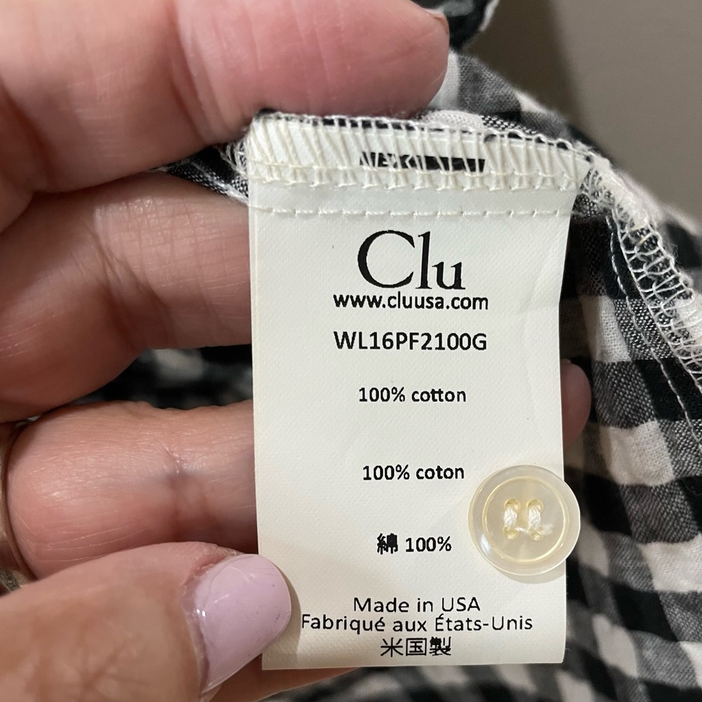 Clu Classic Black and White Checkered Off Shoulder Straps Top SZ M EUC - Picture 4 of 7